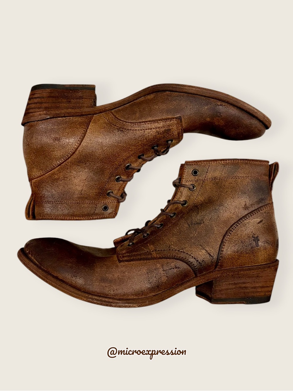 Frye Carson Lace-Up Tan Brown Leather Lace Up Academia Oxford Heeled Ankle Boot - Picture 16 of 16